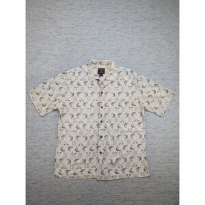 Woolrich Shirt‎ Mens Medium Beige Fishing Print Short Sleeve Button Up Outdoors